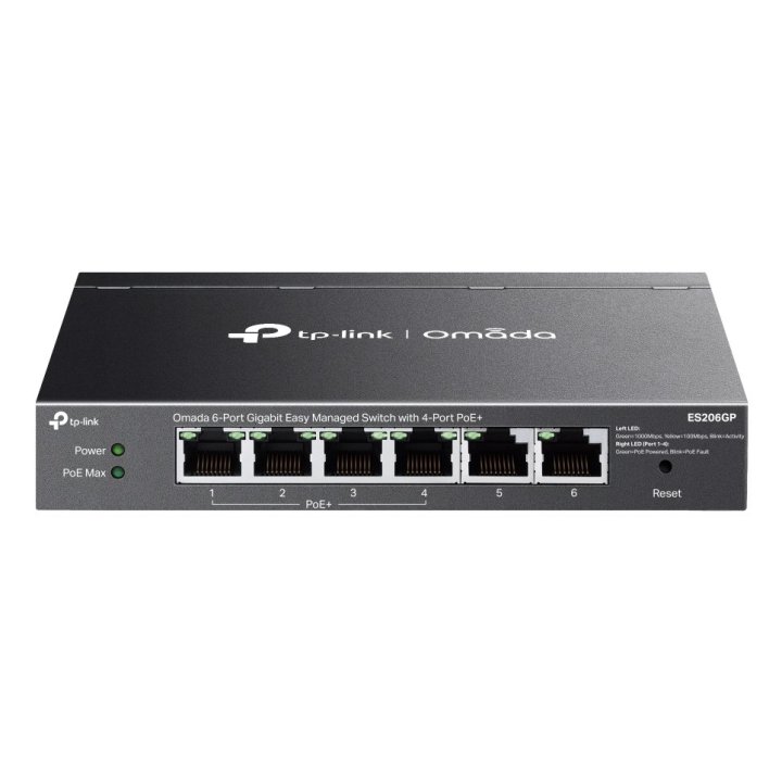 Switch Semigestionable Tp-link Omada Es206gp 6p 4xlangb Poe+ 2xlangb 65w Total Metal