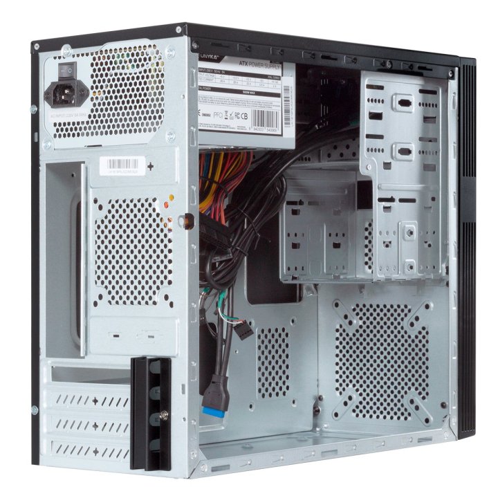 Caja Micro Atx Unykach Grey Rain Evo Color Negro Frontal Cepillado Con Regillas Laterales Usb 2.0 Y 3.0 Incluye Fuente De Ali