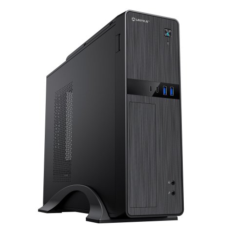 Caja Micro Atx Slim Unyka Uk2011 Type C Diseño Compacto Fuente Sfx 450w Formato Horizontal Vertical Color Negro