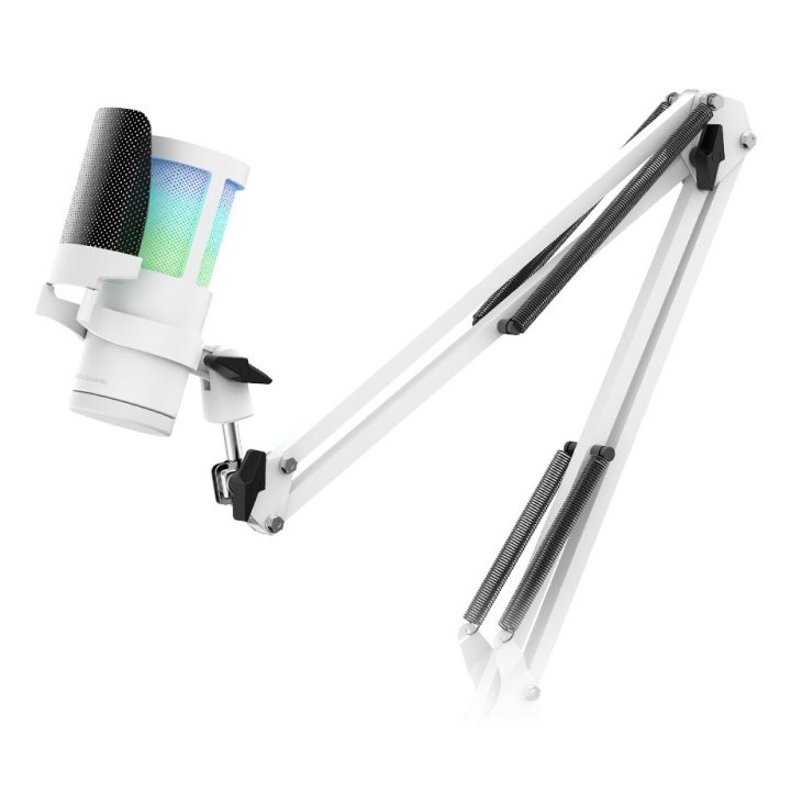 Micrófono De Estudio Profesional Mars Gaming Mmicscw Adc 192khz 24bit Brazo Mecanico Filtro Pop Argb Blanco