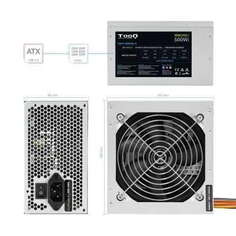 Fuente De Alimentacion Tooq 500w Tqep-500sse-o Fan 12cm 4 Sata Molex Fuente Destinada Reparaciones