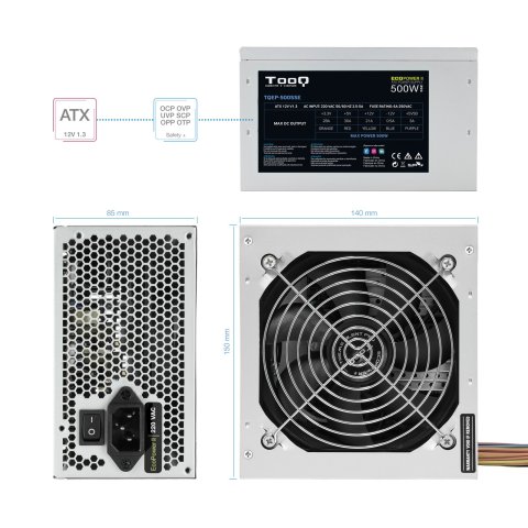 Fuente De Alimentacion Tooq 500w Tqep-500sse Fan 12cm 4 Sata 2 Molex Cable Alimentación Destinada A Reparaciones 