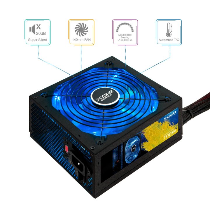 Fuente De Alimentacion Gaming Tooq 700w 80+ Bronze Atx12v V2.31 Apfc 82+ Led On off