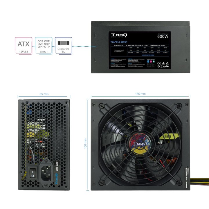Fuente De Alimentacion Tooq Tqapolo-600sp 600w Fan 12cm 5 Sata 3 Molex 2 Pcie (6+2 Y 6) Interruptor Negra Destinada A Reparac