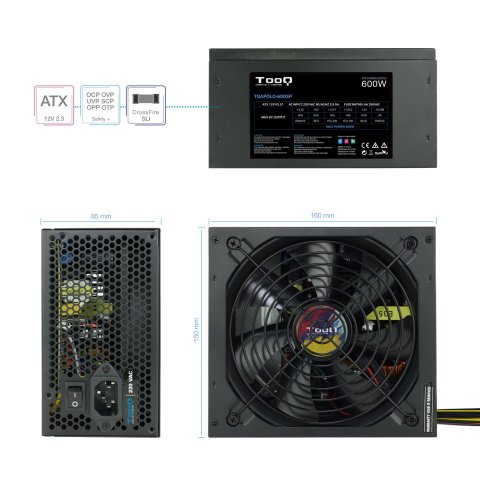 Fuente De Alimentacion Tooq Tqapolo-600sp 600w Fan 12cm 5 Sata 3 Molex 2 Pcie (6+2 Y 6) Interruptor Negra Destinada A Reparac