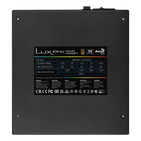 Fuente De Alimentacion Modular Aerocool 650w Lux Pro Certificado 80+ Bronze Apfc Vent. 14cm Rgb