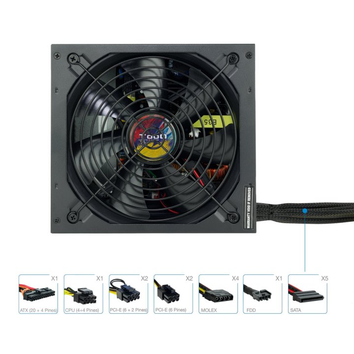 Fuente De Alimentacion Tooq 750w Tqapolo-750sp Fan 12cm 5 Sata Molex Pcie (6+2 Y 6) Interruptor Negra Destinada A Reparacione