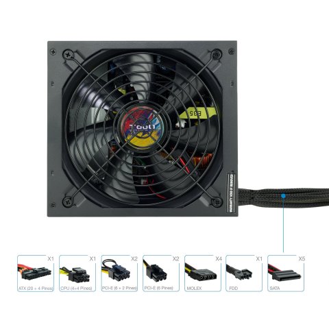 Fuente De Alimentacion Tooq 750w Tqapolo-750sp Fan 12cm 5 Sata Molex Pcie (6+2 Y 6) Interruptor Negra Destinada A Reparacione