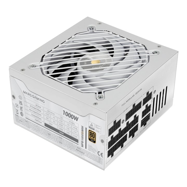 Fuente De Alimentacion Mars Gaming 1000w Modular Atx 3.1 80+ Gold 140mm Silent Negro 12v 2x6 Cable No Incluido