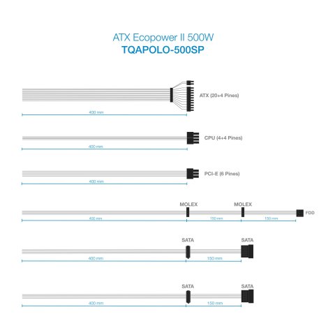 Fuente De Alimentacion Tooq Tqapolo-500sp 500w Fan 12cm 4 Sata 2 Molex 1 Pcie 6pines Interruptor Destinada A Reparaciones