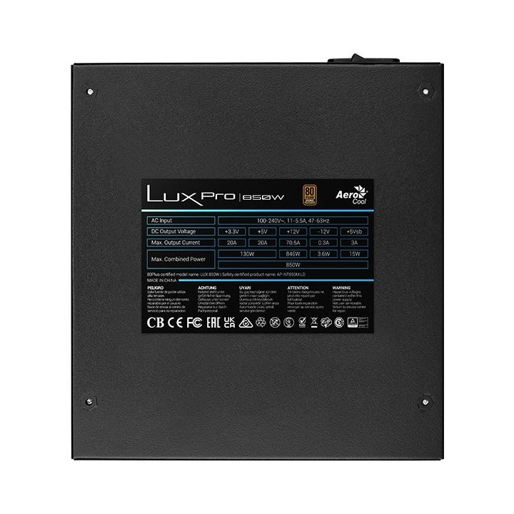 Fuente De Alimentacion Aerocool 850w Lux Pro Atx 3,0 Certificado 80 Plus Bronze Pfc Activo Vent.14cm