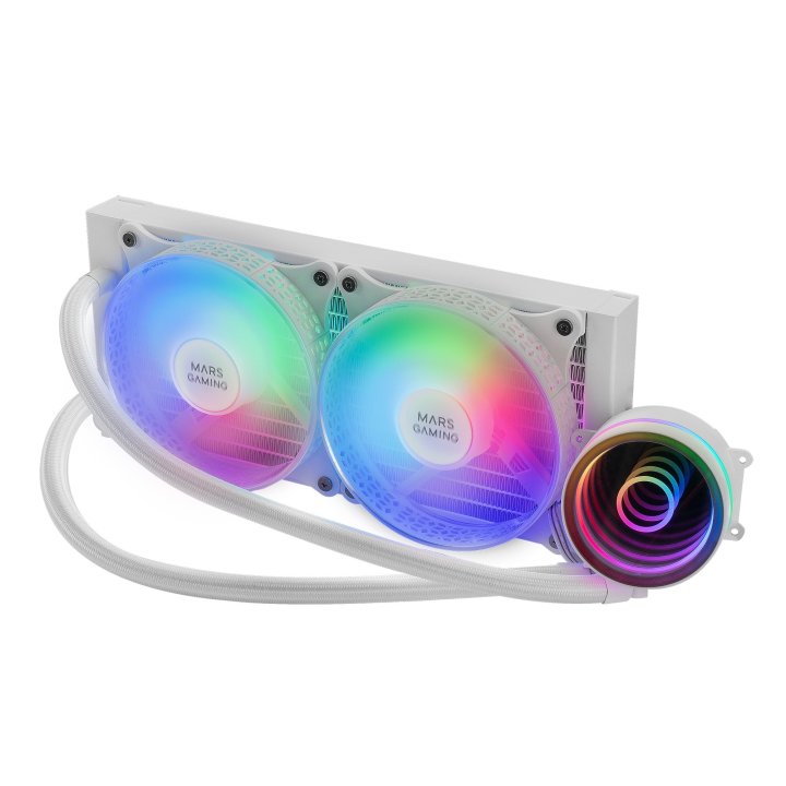 Sistema De Refrigeracion Liquida Mars Gaming Ml-one240 White 2x (12x12) Iluminacion Frgb Tpd 400w Para Procesadores Intel Y A