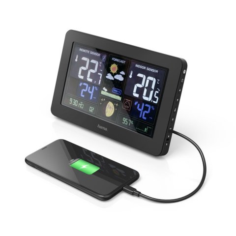 Estacion Metereologica Hama Premium Pronostico Del Tiempo Temperatura Humedad Reloj Dct Usb Carga Pantalla Color 