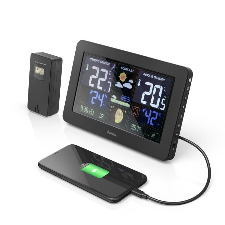 Estacion Metereologica Hama Premium Pronostico Del Tiempo Temperatura Humedad Reloj Dct Usb Carga Pantalla Color 