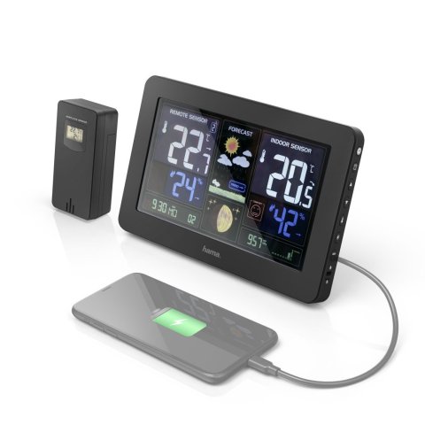 Estacion Metereologica Hama Premium Pronostico Del Tiempo Temperatura Humedad Reloj Dct Usb Carga Pantalla Color 