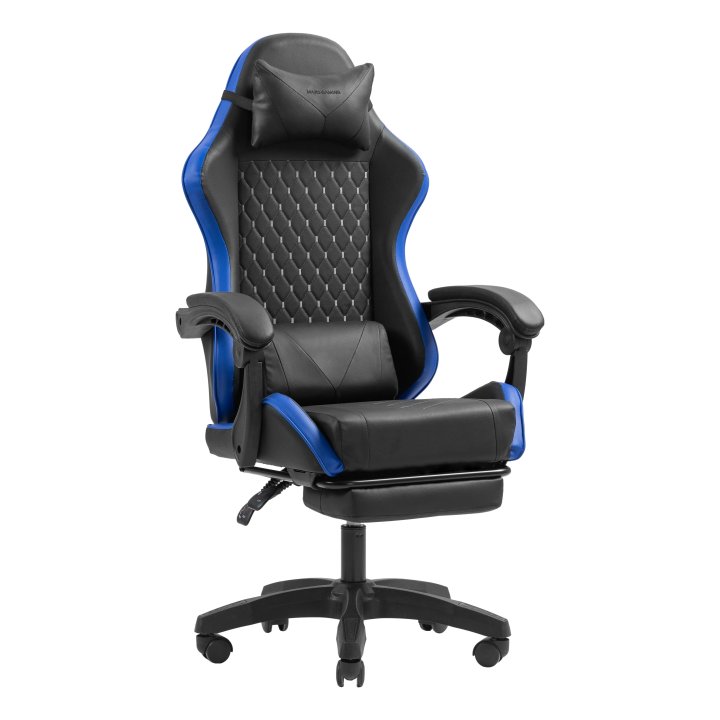 Silla Gamer Mars Gaming Mgcxbbl Negra Y Azul Reclinable Reposabrazos Ajustable Reposapies Cojines
