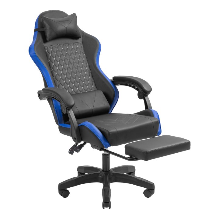 Silla Gamer Mars Gaming Mgcxbbl Negra Y Azul Reclinable Reposabrazos Ajustable Reposapies Cojines