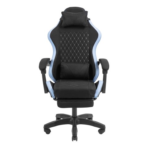 Silla Gamer Mars Gaming Mgcxfgrbl Negra Y Azul Reclinable Reposabrazos Ajustable Reposapies Cojines Acabado  Textil