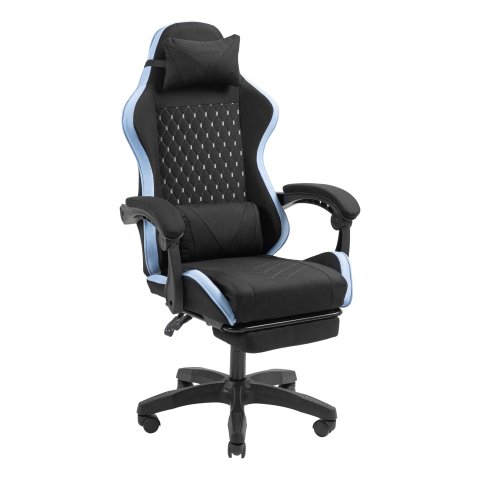 Silla Gamer Mars Gaming Mgcxfgrbl Negra Y Azul Reclinable Reposabrazos Ajustable Reposapies Cojines Acabado  Textil
