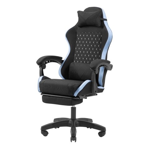Silla Gamer Mars Gaming Mgcxfgrbl Negra Y Azul Reclinable Reposabrazos Ajustable Reposapies Cojines Acabado  Textil