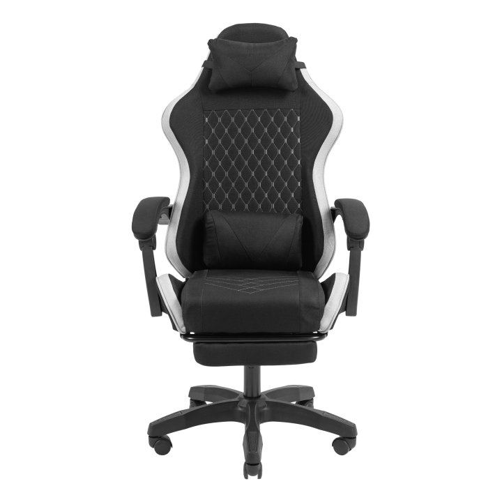 Silla Gamer Mars Gaming Mgcxfgrbl Negra Y Blanca Reclinable Reposabrazo Ajustable Reposapies Cojinesacabado  Textil