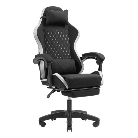Silla Gamer Mars Gaming Mgcxfgrbl Negra Y Blanca Reclinable Reposabrazo Ajustable Reposapies Cojinesacabado  Textil
