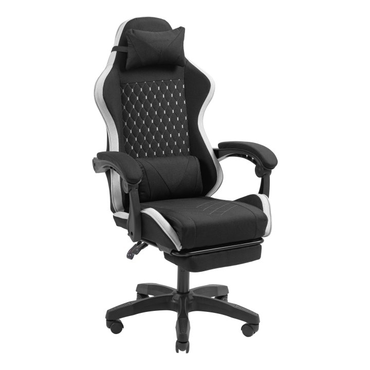 Silla Gamer Mars Gaming Mgcxfgrbl Negra Y Blanca Reclinable Reposabrazo Ajustable Reposapies Cojinesacabado  Textil