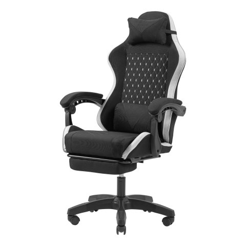 Silla Gamer Mars Gaming Mgcxfgrbl Negra Y Blanca Reclinable Reposabrazo Ajustable Reposapies Cojinesacabado  Textil