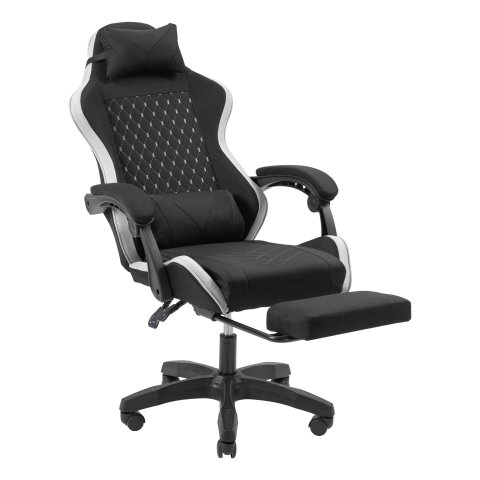 Silla Gamer Mars Gaming Mgcxfgrbl Negra Y Blanca Reclinable Reposabrazo Ajustable Reposapies Cojinesacabado  Textil