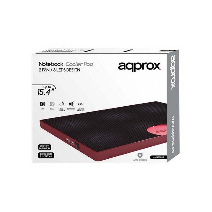 Base De Refrigeracion Para Portatiles Approx Con Leds - 2 Ventiladores - Puertos Usb E Interruptorcolor Rojo