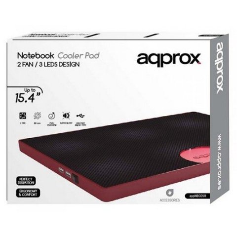 Base De Refrigeracion Para Portatiles Approx Con Leds - 2 Ventiladores - Puertos Usb E Interruptorcolor Rojo