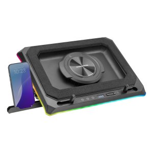 Base De Refrigeracion Para Portatiles Mars Gaming Mnbcultra Con Soporte De Movil Rgb Hub Usb Hasta 18"