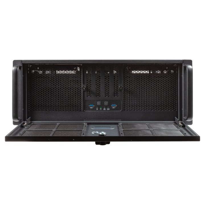 Caja Rack 19" Unykach Uk51918 4u Atx Color Plata Negro 3 Bahias 1x Usb3.0 1xusb-c F.a Atx  Redundante Cierre Con Llave