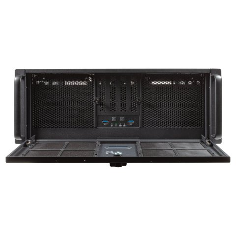Caja Rack 19" Unykach Uk51918 4u Atx Color Plata Negro 3 Bahias 1x Usb3.0 1xusb-c F.a Atx  Redundante Cierre Con Llave