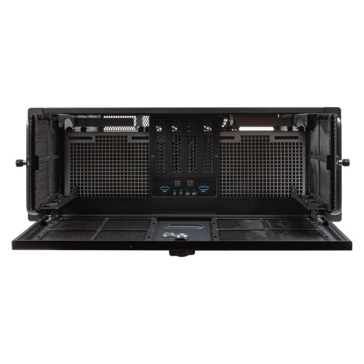 Caja Rack 19" Unykach Uk51918 4u Atx Color Plata Negro 3 Bahias 1x Usb3.0 1xusb-c F.a Atx  Redundante Cierre Con Llave