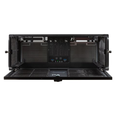 Caja Rack 19" Unykach Uk51918 4u Atx Color Plata Negro 3 Bahias 1x Usb3.0 1xusb-c F.a Atx  Redundante Cierre Con Llave