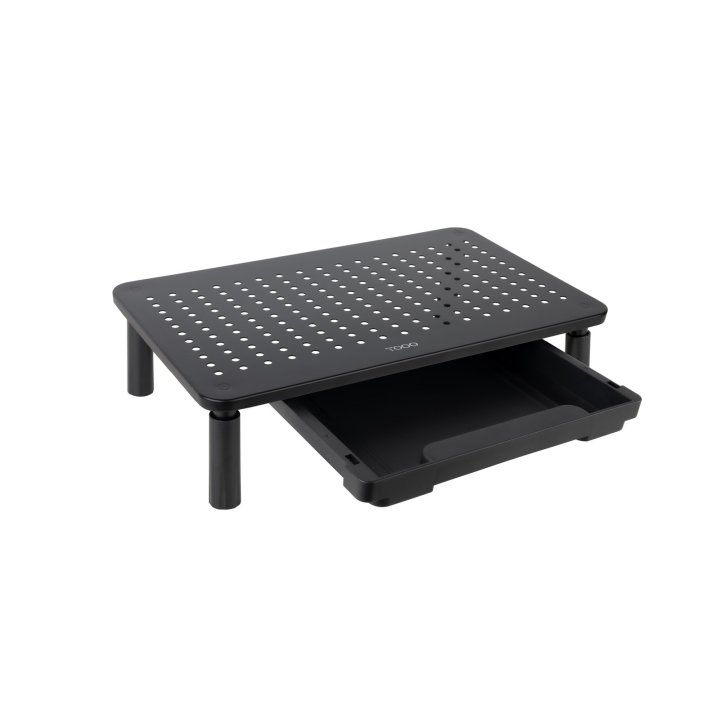 Soporte Elevador Para Monitor Tqmr081 Con Cajon Regulable Hasta 140mm Max. 20kg Color Negro
