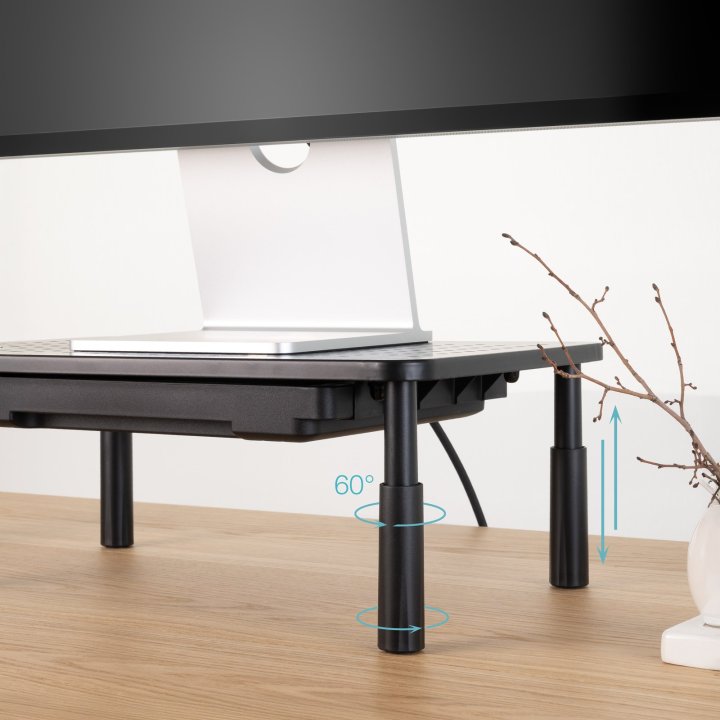 Soporte Elevador Para Monitor Tqmr081 Con Cajon Regulable Hasta 140mm Max. 20kg Color Negro