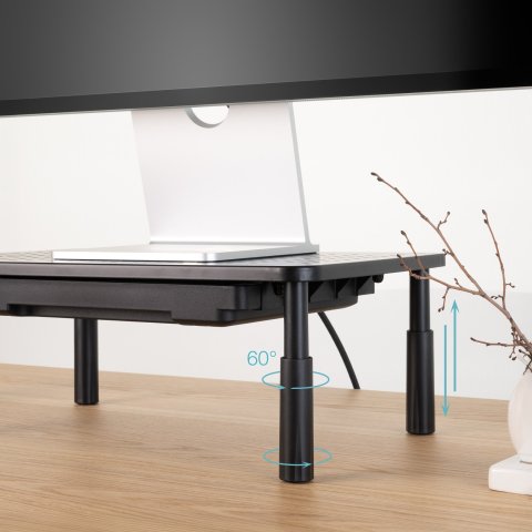 Soporte Elevador Para Monitor Tqmr081 Con Cajon Regulable Hasta 140mm Max. 20kg Color Negro
