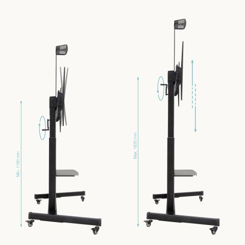 Soporte De Suelo Con Ruedas Tooq Fs20406hm-b Pantallas 60"-100" Max 120kg Vesa Max 1000x600 2 Bandejas Regulable En Altura