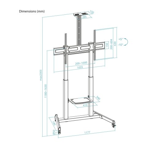 Soporte De Suelo Con Ruedas Tooq Fs20406hm-b Pantallas 60"-100" Max 120kg Vesa Max 1000x600 2 Bandejas Regulable En Altura