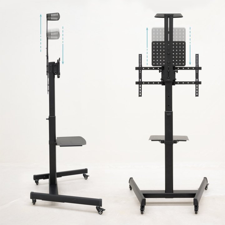 Soporte De Suelo Con Ruedas Tooq S1184m-b Pantallas 30"-70" Max. 100kg Vesa Max. 600x400 2 Bandejas Regulable En Altura