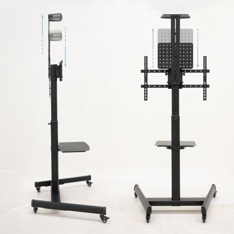 Soporte De Suelo Con Ruedas Tooq S1184m-b Pantallas 30"-70" Max. 100kg Vesa Max. 600x400 2 Bandejas Regulable En Altura
