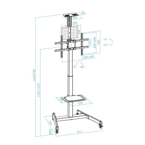 Soporte De Suelo Con Ruedas Tooq S1184m-b Pantallas 30"-70" Max. 100kg Vesa Max. 600x400 2 Bandejas Regulable En Altura