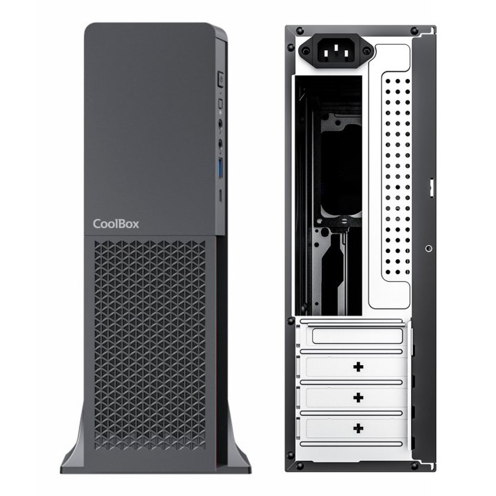 Caja Microatx Slim Coolbox T313 1x 3.5″ 2x2.5″ Gpu 225max Low Profile  Fuente 500gr-s Negro
