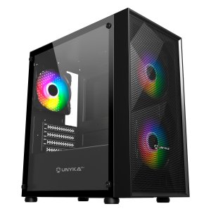 Caja Micro Atx Unyka Mir B200 Black Vidrio Templado Lateral 3vent Argb De140mm 3,5"   2,5"          2 X Usb 3.0