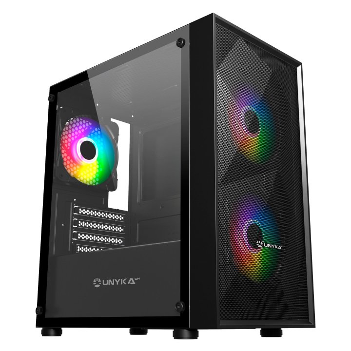 Caja Micro Atx Unyka Mir B200 Black Vidrio Templado Lateral 3vent Argb De140mm 3,5"   2,5"          2 X Usb 3.0
