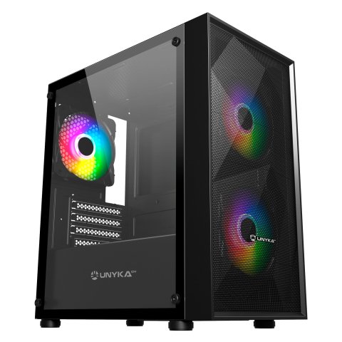 Caja Micro Atx Unyka Mir B200 Black Vidrio Templado Lateral 3vent Argb De140mm 3,5"   2,5"          2 X Usb 3.0