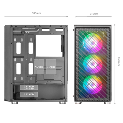 Caja Atx Mars Gaming Mc-f Black Frontal Metal...
