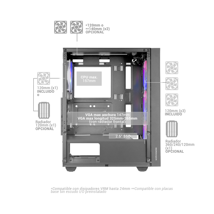 Caja Atx Mars Gaming Mcairw Frontal Blanco De...